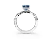 Solitaire Engagement Ring Setting for Fancy Blue Princess Cut Center with Bar-Station Pave Twist and Prong Head in White Gold