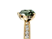 Solitaire Engagement Ring Setting for Fancy Green Heart-Shaped Center with Milgrain-Edged Pave Band and Prong Head in Yellow Gold