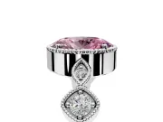 Vintage Station Engagement Ring Setting for Fancy Pink Oval Center with Accents and Prong Head in White Gold