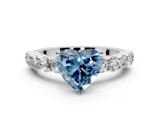 Shared-Prong Engagement Ring Setting for Fancy Blue Heart-Shaped Center with Graduated Accents and Prong Head in White Gold