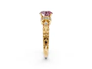 Solitaire Engagement Ring Setting for Fancy Pink Round Cut Center with Filigree Band and Prong Head in Yellow Gold