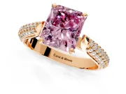 Solitaire Engagement Ring Setting for Fancy Pink Radiant Cut Center with Multi-Row Accents and Prong Head in Rose Gold