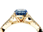 Solitaire Engagement Ring Setting for Fancy Blue Emerald Cut Center with Twisted Pave Split Shank and Prong Head in Yellow Gold