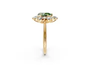 Small-Accent Cluster Halo Engagement Ring Setting for Fancy Green Pear-Shaped Center with Plain Band and Prong Head in Yellow Gold