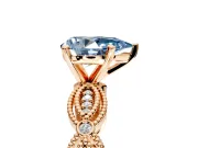 Solitaire Engagement Ring Setting for Fancy Blue Pear-Shaped Center with Marquise Panel Band and Prong Head in Rose Gold