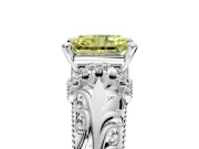 Solitaire Engagement Ring Setting for Fancy Yellow Radiant Cut Center with Filigree Accent Basket and Prong Head in Platinum
