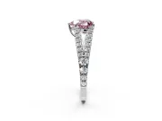 Solitaire Engagement Ring Setting for Fancy Pink Heart-Shaped Center with Pave Split Shank and Prong Head in White Gold
