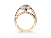 Halo Engagement Ring Setting for Heart-Shaped Center with Framed Halo, Pave Band and Prong Head in Rose Gold