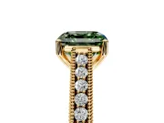 Solitaire Engagement Ring Setting for Fancy Green Asscher Cut Center with Engraved Pave Band and Prong Head in Yellow Gold