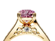 Solitaire Engagement Ring Setting for Fancy Pink Cushion Cut Center with Channel Band and Double Claw Prong Head in Yellow Gold