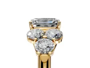 Cluster Engagement Ring Setting for Emerald Cut Center with Round Cut Accent Frame and Prong Head in Yellow Gold