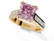 Solitaire Engagement Ring Setting for Fancy Pink Princess Cut Center with Channel Band and Double Claw Prong Head in Yellow Gold