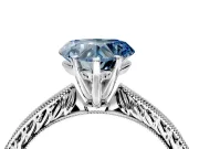 Solitaire Engagement Ring Setting for Fancy Blue Heart-Shaped Center with Engraved Milgrain Band and Prong Head in Sterling Silver