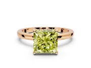 Solitaire Engagement Ring Setting for Fancy Yellow Princess Cut Center with Fine Wire Band and Prong Head in Rose Gold