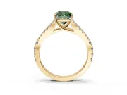 Solitaire Engagement Ring Setting for Fancy Green Cushion Cut Center with Pave Split Shank and Prong Head in Yellow Gold