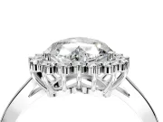 Starburst Halo Engagement Ring Setting for Heart-Shaped Center with Flat Cathedral Band and Prong Head in Platinum