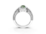 Milgrain Halo Engagement Ring Setting for Fancy Green Marquise Center with Pave Band and Prong Head in White Gold