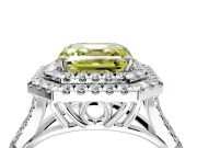 Double Halo Engagement Ring Setting for Fancy Yellow Asscher Cut Center with Narrow Pave Split Shank and Prong Head in Sterling Silver