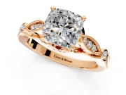 Solitaire Engagement Ring Setting for Cushion Cut Center with Marquise and Bezel Accents and Prong Head in Rose Gold