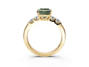 5 Stone Engagement Ring Setting for Fancy Green Princess Cut Center with Plain Band and Prong Head in Yellow Gold