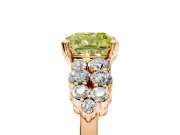 Cluster Engagement Ring Setting for Fancy Yellow Cushion Cut Center with 2-Row Shoulder Clusters and Prong Head in Rose Gold