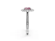 Milgrain Halo Engagement Ring Setting for Fancy Pink Cushion Cut Center with Bezel Point Accents and Prong Head in Platinum