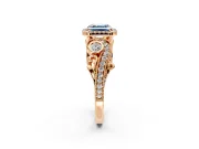 Milgrain Halo Engagement Ring Setting for Fancy Blue Asscher Cut Center with Shoulder Bezels and Prong Head in Rose Gold