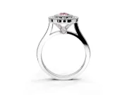Halo Engagement Ring Setting for Fancy Pink Pear-Shaped Center with Milgrain Frame, Pave Band and Prong Head in White Gold