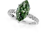 Solitaire Engagement Ring Setting for Fancy Green Marquise Center with Shared-Prong Accents and Prong Head in Sterling Silver