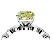 Solitaire Engagement Ring Setting for Fancy Yellow Cushion Cut Center with Beaded Bezel Station Band and Prong Head in White Gold