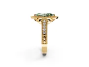 Milgrain Halo Engagement Ring Setting for Fancy Green Marquise Center with Pave Band and Prong Head in Yellow Gold