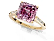 Solitaire Engagement Ring Setting for Fancy Pink Asscher Cut Center with Channel Accents and Prong Head in Yellow Gold