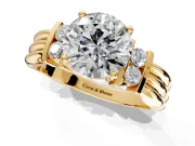 Solitaire Engagement Ring Setting for Round Cut Center with Grooved Bar Accent Band and Prong Head in Yellow Gold