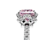 Halo Engagement Ring Setting for Fancy Pink Princess Cut Center with Openwork Halo, Pave Band and Prong Head in White Gold