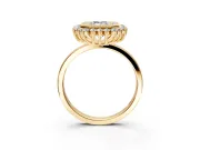 Halo Engagement Ring Setting for Emerald Cut Center with Milgrain Bezel Rim, Plain Band and Prong Head in Yellow Gold