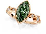 Vintage Station Engagement Ring Setting for Fancy Green Marquise Center with Accents and Prong Head in Rose Gold