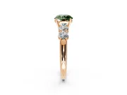 5 Stone Engagement Ring Setting for Fancy Green Round Cut Center with Graduated Accents and Prong Head in Rose Gold