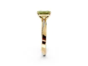 Side Accent Engagement Ring Setting for Fancy Yellow Emerald Cut Center with Accent Shoulders and Prong Head in Yellow Gold