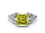 Leaf Cluster Engagement Ring Setting for Fancy Yellow Asscher Cut Center with Marquise Accents and Prong Head in Platinum