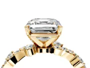 Solitaire Engagement Ring Setting for Asscher Cut Center with Bar-Station Pave Twist and Prong Head in Yellow Gold