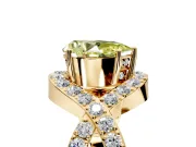 Halo Engagement Ring Setting for Fancy Yellow Pear-Shaped Center with Pave Infinity Twist Band and Prong Head in Yellow Gold