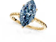 Solitaire Engagement Ring Setting for Fancy Blue Marquise Center with Plain Twisted Rope Band and Prong Head in Yellow Gold
