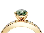 Solitaire Engagement Ring Setting for Fancy Green Pear-Shaped Center with Channel-Set Accents and Prong Head in Yellow Gold