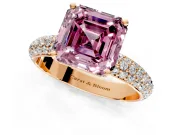 Solitaire Engagement Ring Setting for Fancy Pink Asscher Cut Center with Domed Multi-Row Pave Band and Prong Head in Rose Gold