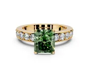 Solitaire Engagement Ring Setting for Fancy Green Radiant Cut Center with Channel-Set Accents and Prong Head in Yellow Gold
