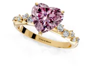 Cluster Engagement Ring Setting for Fancy Pink Heart-Shaped Center with Round Cut Accent Band and Prong Head in Yellow Gold