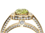Halo Engagement Ring Setting for Fancy Yellow Cushion Cut Center with Framed Halo, Pave Band and Prong Head in Yellow Gold