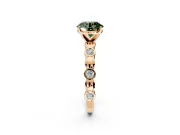 Solitaire Engagement Ring Setting for Fancy Green Round Cut Center with Beaded Bezel Station Band and Prong Head in Rose Gold