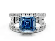 Solitaire Engagement Ring Setting for Fancy Blue Asscher Cut Center with Wide-Open Split Shank and Prong Head in Platinum
