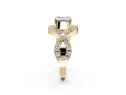 Halo Engagement Ring Setting for Asscher Cut Center with Pave Infinity Twist Band and Prong Head in Yellow Gold